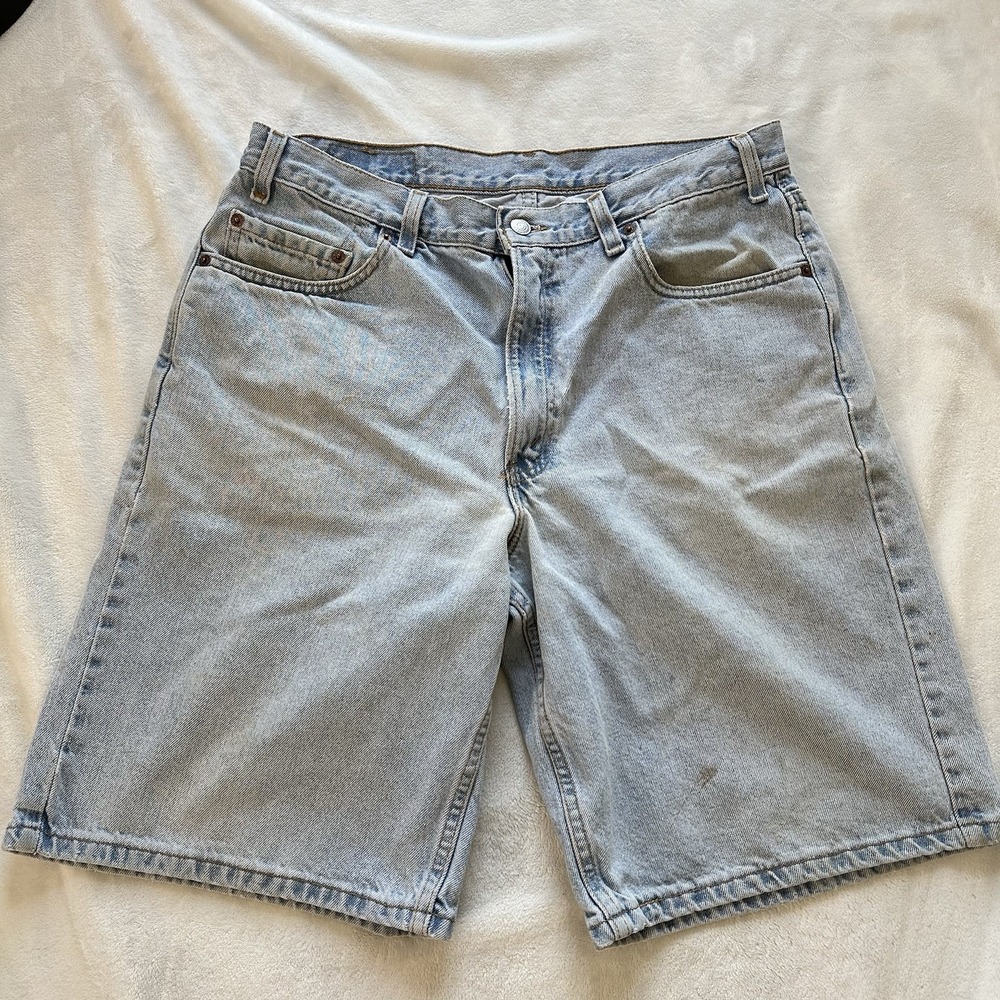 Vintage Levis 505 Shorts Mens 36 Washed Blue Relaxed Fit Made in USA 90s